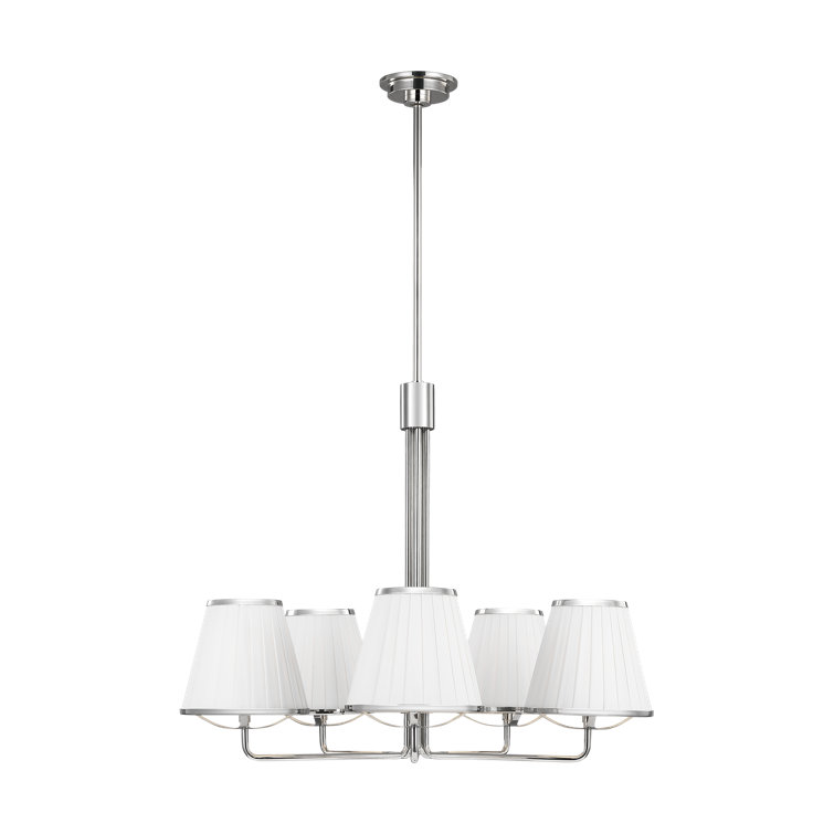 Esther Polished Nickel 5-Light Chandelier with Pleated Shades