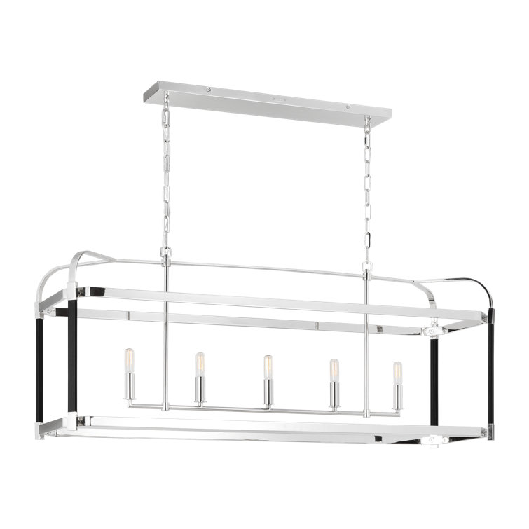 Hadley 49'' Polished Nickel Linear Cage Chandelier with Leather Details