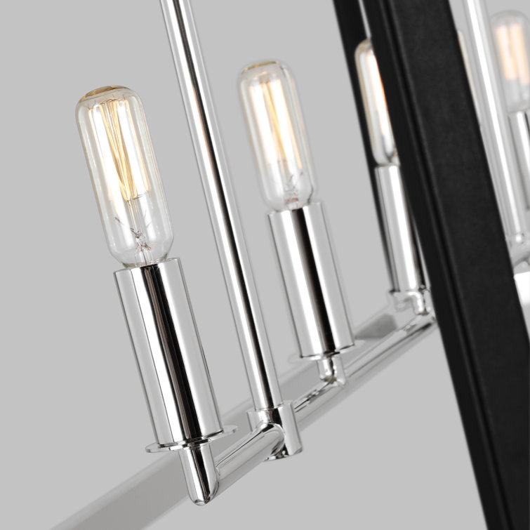 Hadley 49'' Polished Nickel Linear Cage Chandelier with Leather Details