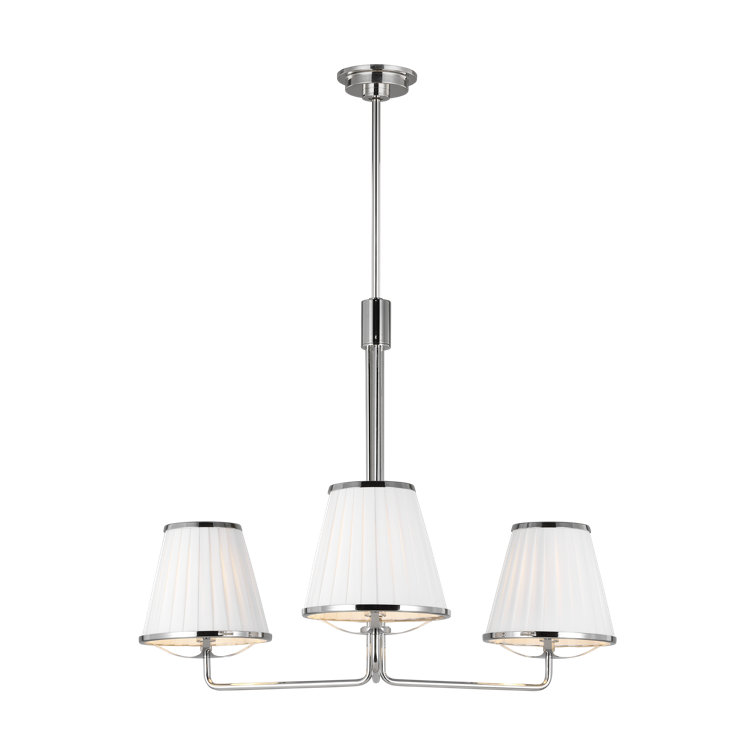 Esther Polished Nickel 3-Light Chandelier with Pleated Shades