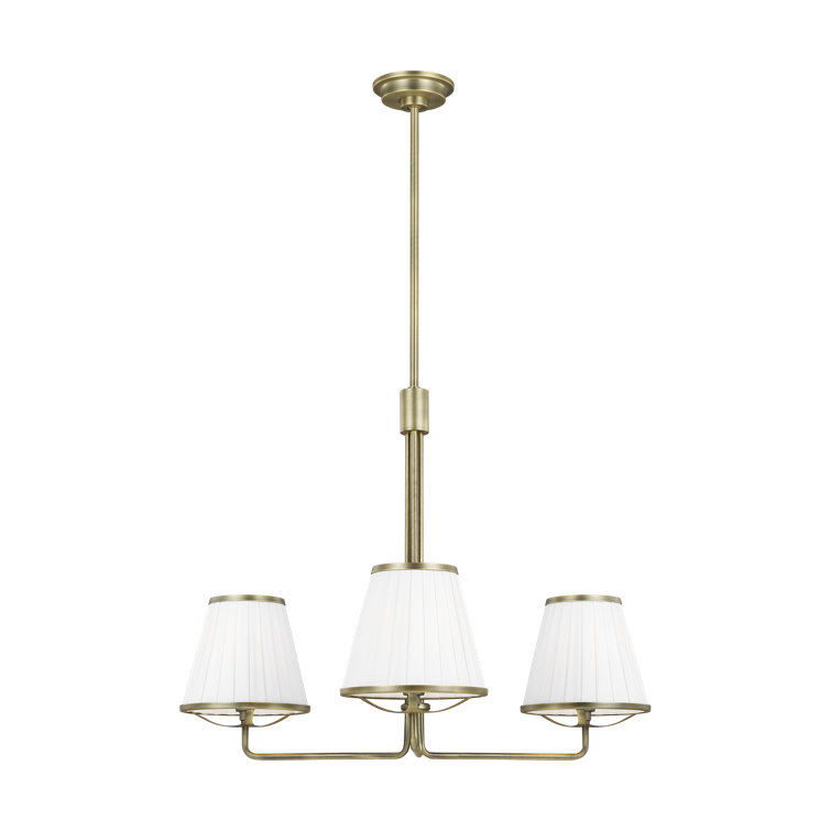 Esther Time Worn Brass 3-Light Chandelier with White Linen Shades