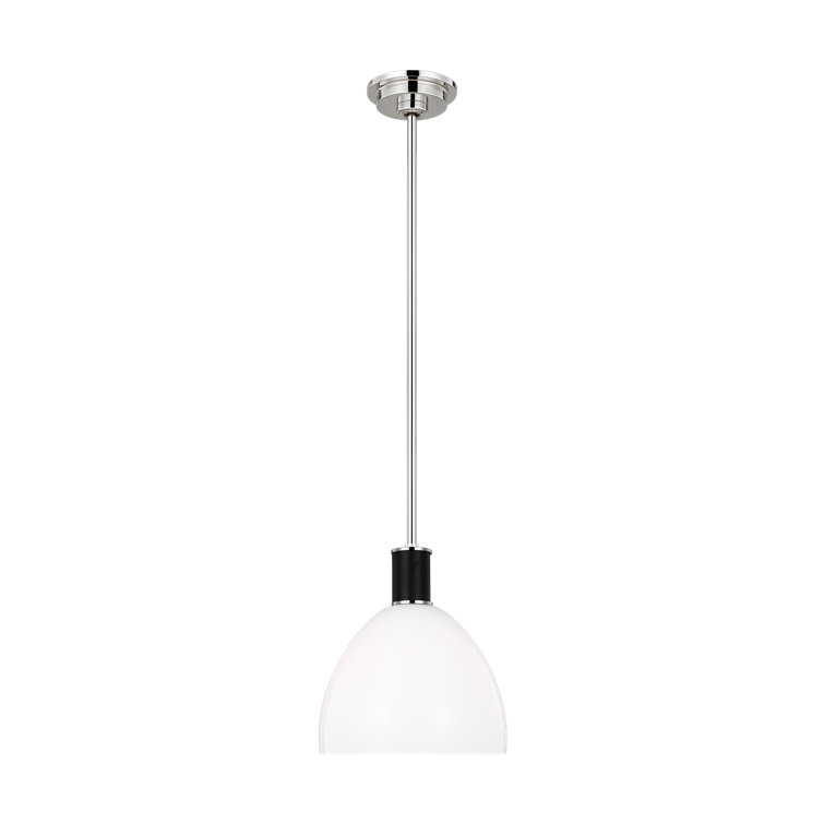 Polished Nickel and Milk Glass Dome Pendant Light