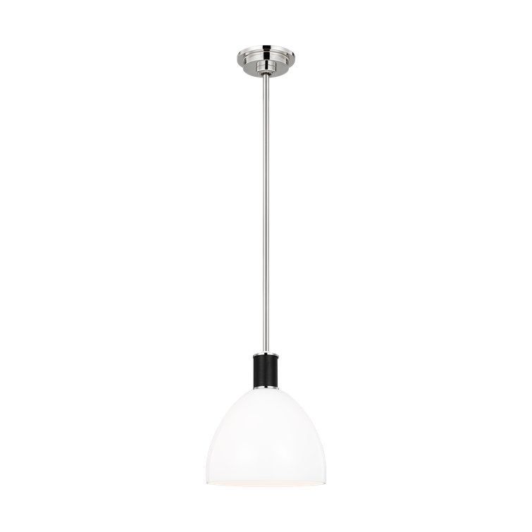 Polished Nickel and Milk Glass Dome Pendant Light