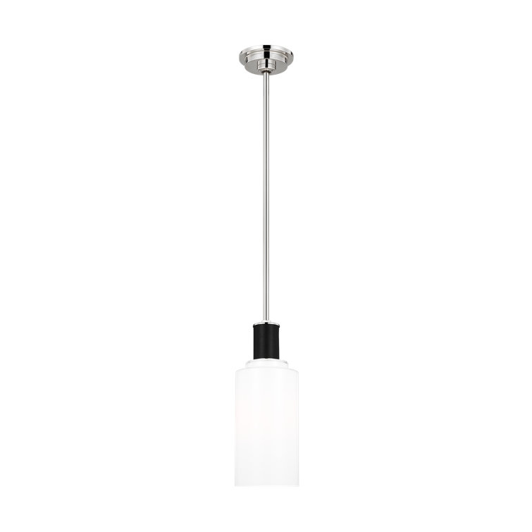 Polished Nickel and White Glass Cylinder Pendant Light