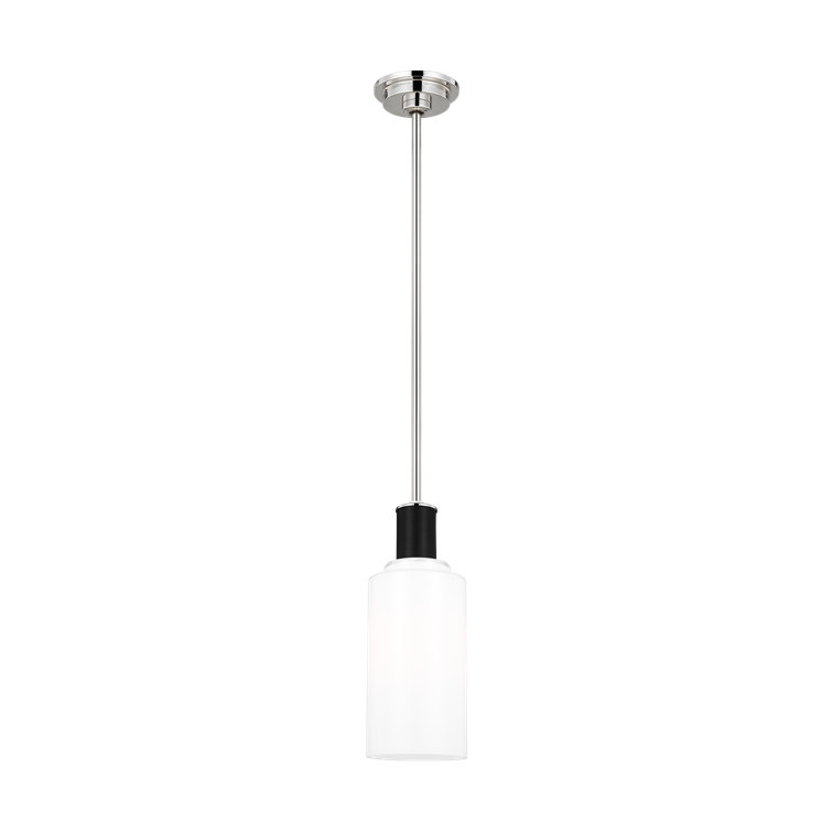 Polished Nickel and White Glass Cylinder Pendant Light