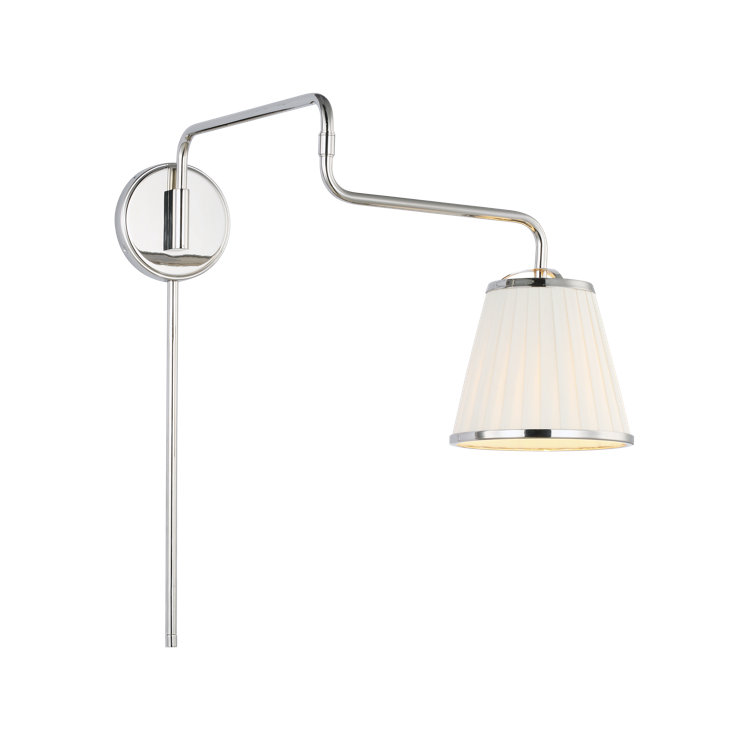 Polished Nickel Swing Arm Sconce with White Linen Shade