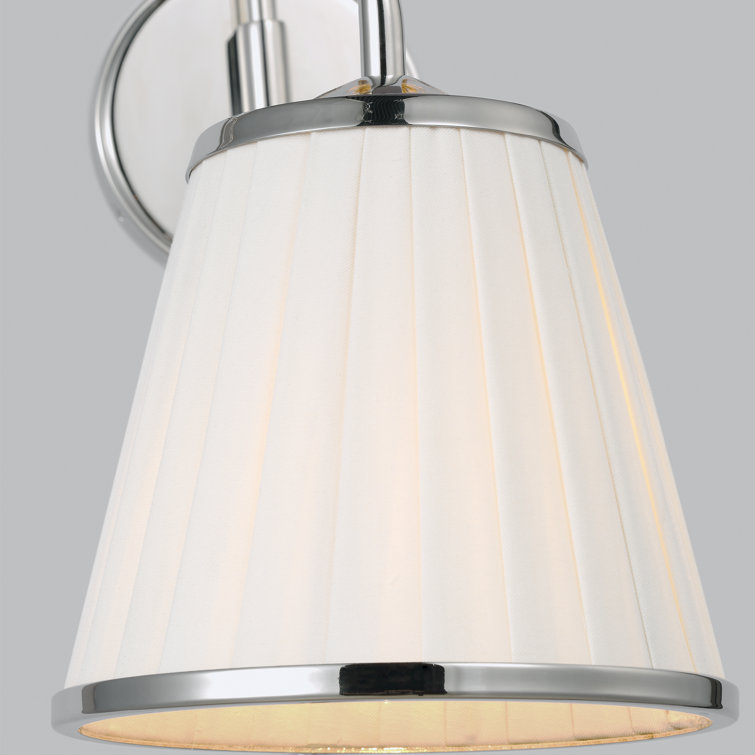 Polished Nickel Swing Arm Sconce with White Linen Shade