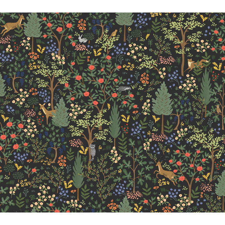 Woodland Black and Green Vinyl Peel and Stick Wallpaper