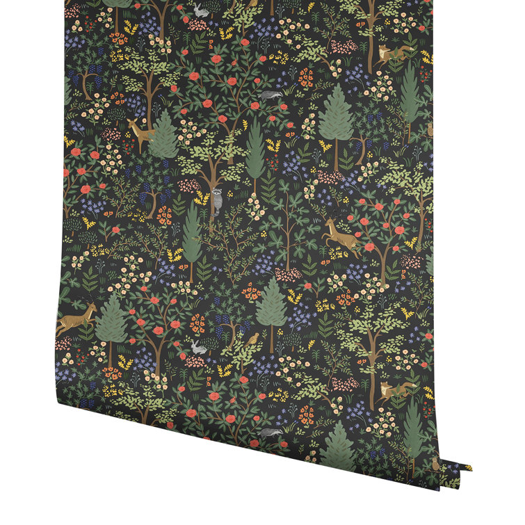 Woodland Black and Green Vinyl Peel and Stick Wallpaper