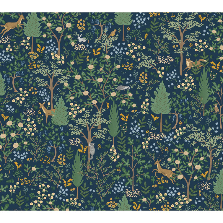 Woodland Navy and Green Peel and Stick Wallpaper
