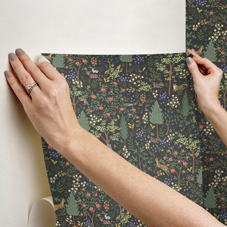 Woodland Black and Green Vinyl Peel and Stick Wallpaper