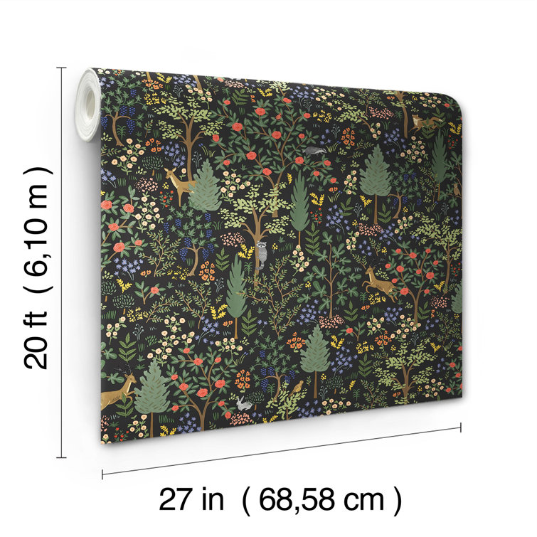 Woodland Black and Green Vinyl Peel and Stick Wallpaper