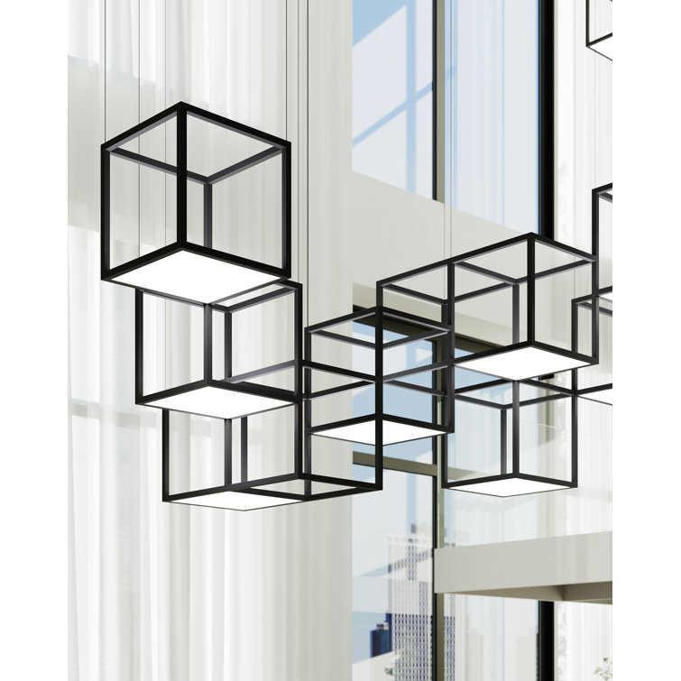 Cubix Sculptural LED Black Aluminum Rectangle Chandelier, 36.5"