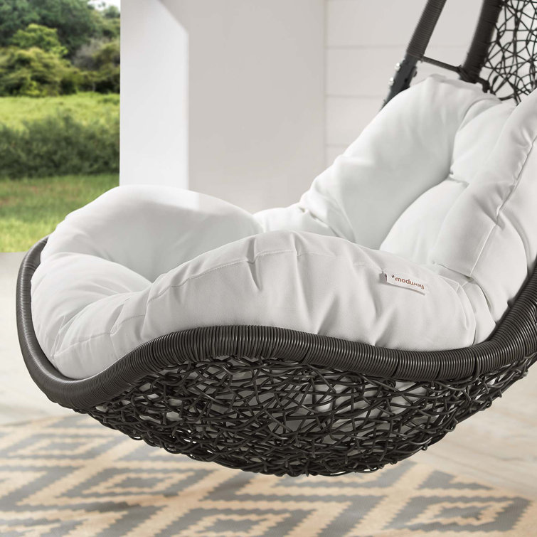 Gray White Wicker Rattan Outdoor Hanging Chair with Cushions