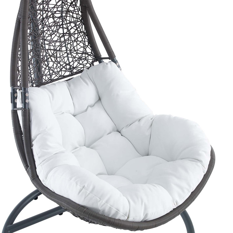 Gray White Wicker Rattan Outdoor Hanging Chair with Cushions