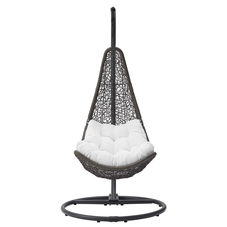 Gray White Wicker Rattan Outdoor Hanging Chair with Cushions