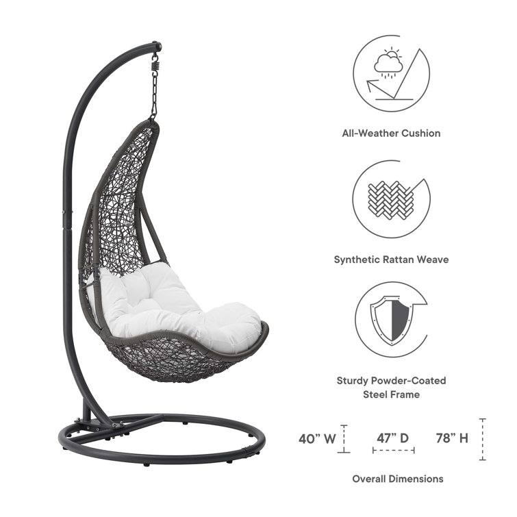 Gray White Wicker Rattan Outdoor Hanging Chair with Cushions
