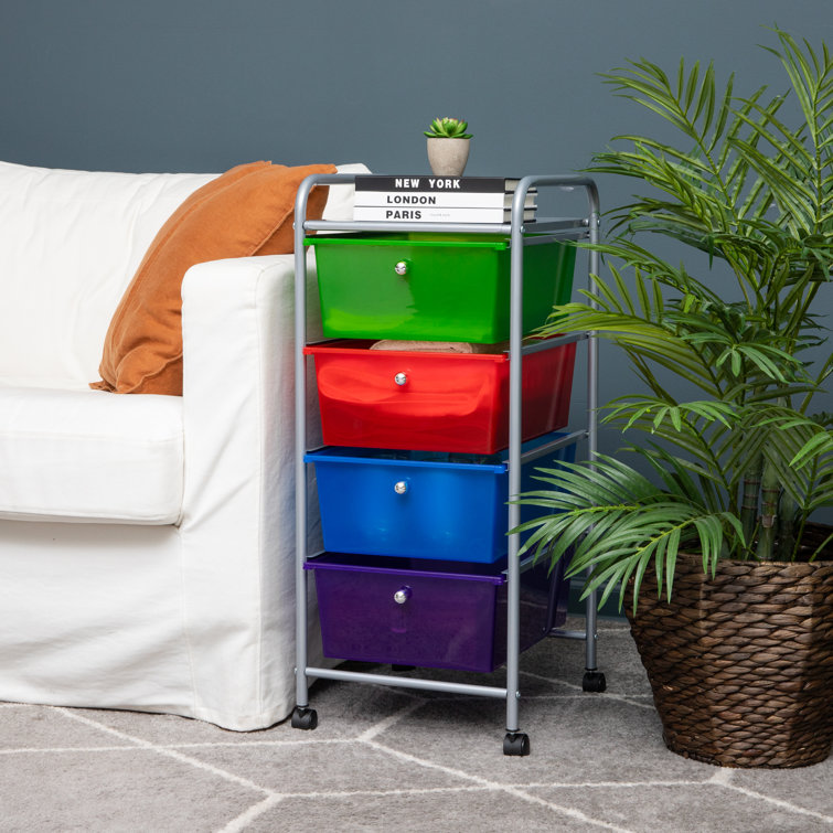Multi-Color Plastic and Steel 4-Drawer Rolling Utility Cart