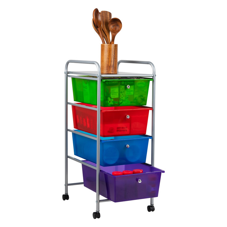Multi-Color Plastic and Steel 4-Drawer Rolling Utility Cart