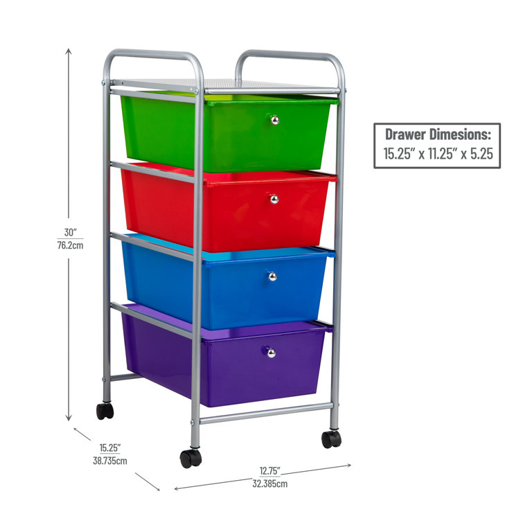 Multi-Color Plastic and Steel 4-Drawer Rolling Utility Cart