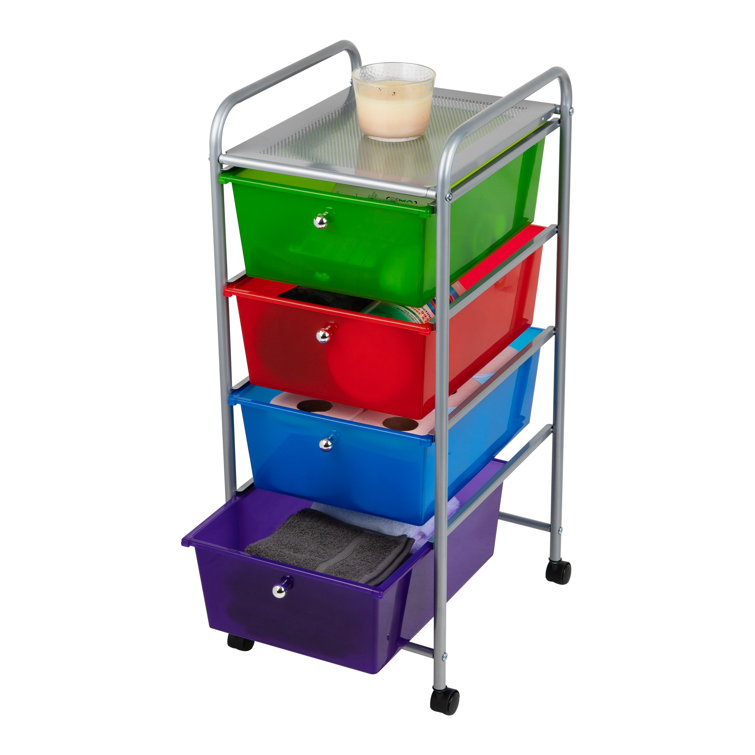 Multi-Color Plastic and Steel 4-Drawer Rolling Utility Cart