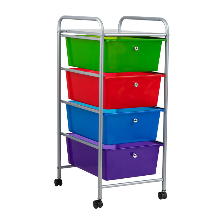Multi-Color Plastic and Steel 4-Drawer Rolling Utility Cart