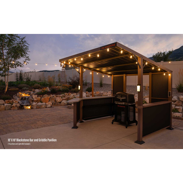 Black 10' x 10' Steel Outdoor Bar and Grill Pavilion