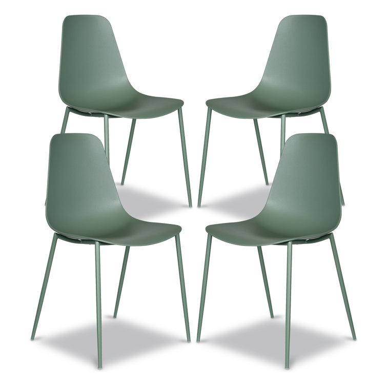 Pistachio Green Plastic and Metal Armless Dining Chairs, Set of 4