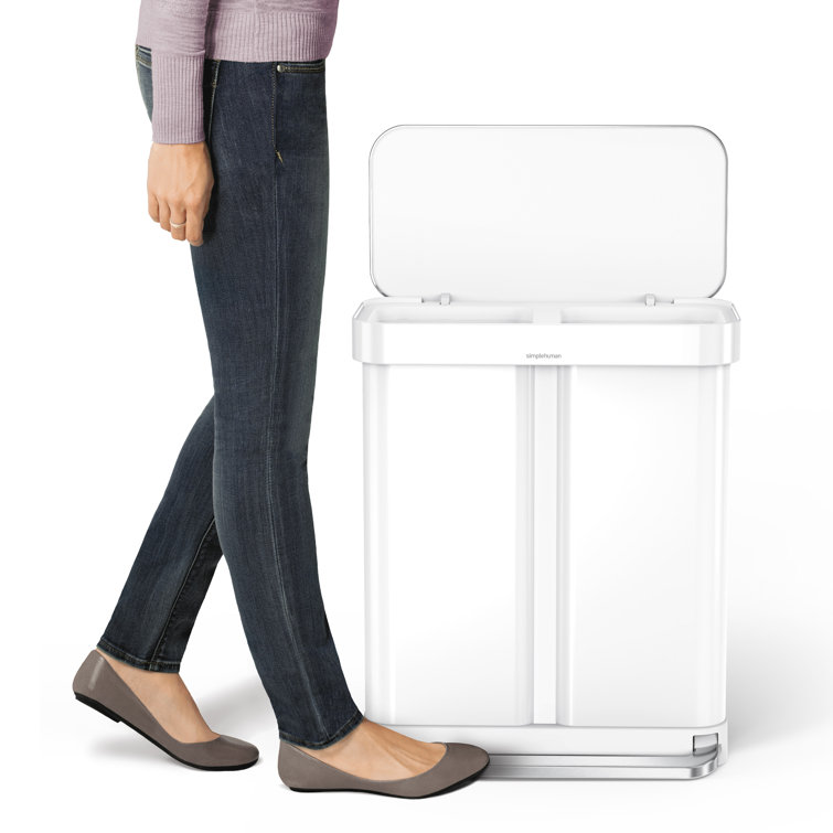 White Dual Compartment Kitchen Step Trash Can with Steel Lid