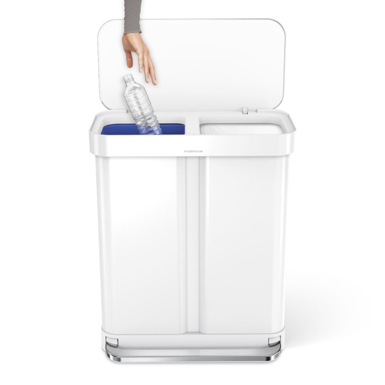 White Dual Compartment Kitchen Step Trash Can with Steel Lid