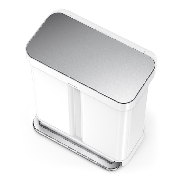 White Dual Compartment Kitchen Step Trash Can with Steel Lid