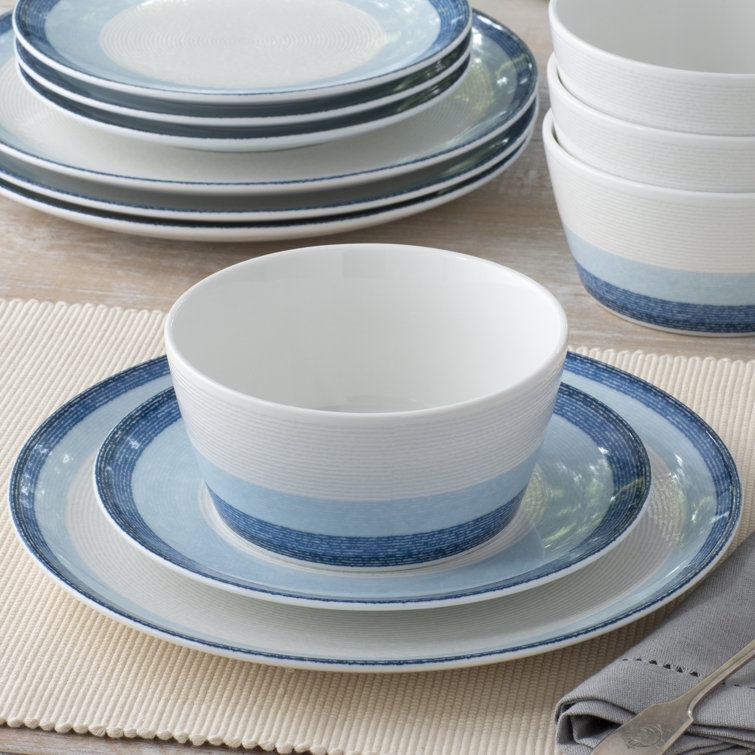 Sky Blue Porcelain Microwave-Safe Dinner Plates, Set of 4