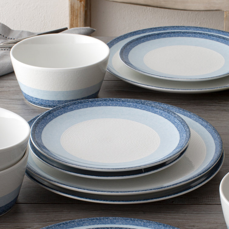 Sky Blue Porcelain Microwave-Safe Dinner Plates, Set of 4