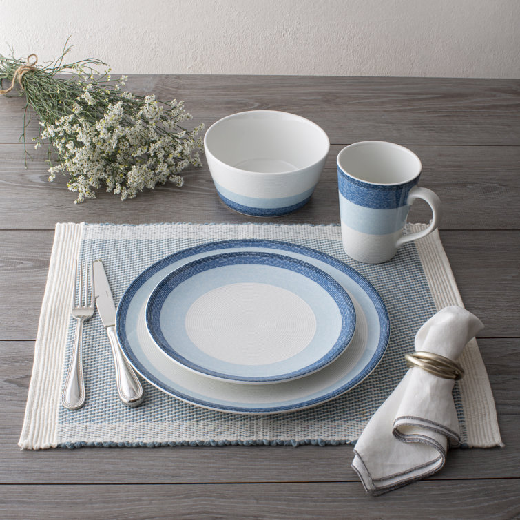 Sky Blue Porcelain Microwave-Safe Dinner Plates, Set of 4