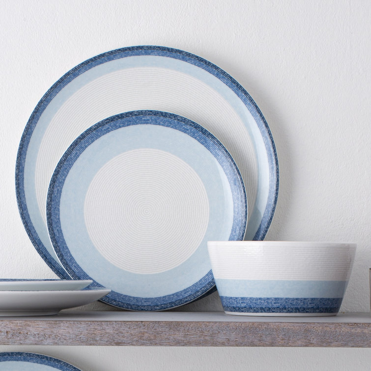Sky Blue Porcelain Microwave-Safe Dinner Plates, Set of 4