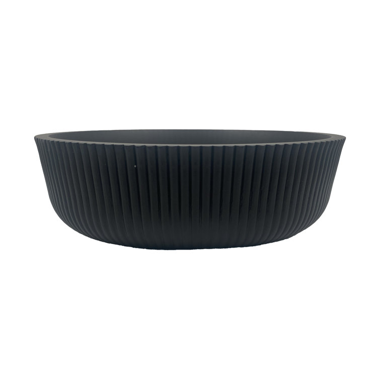 Matte Black Striped Tempered Glass Circular Vessel Sink 16.54"