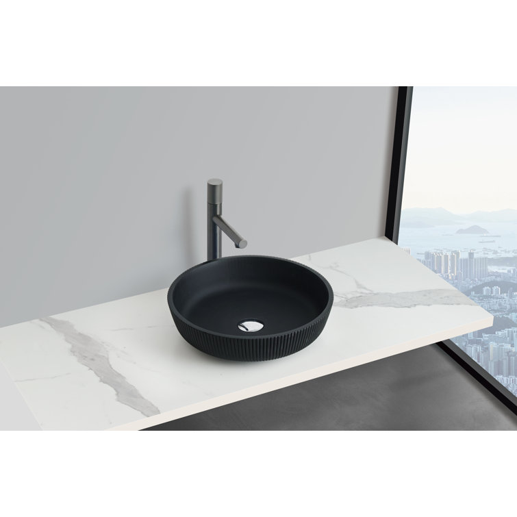 Matte Black Striped Tempered Glass Circular Vessel Sink 16.54"