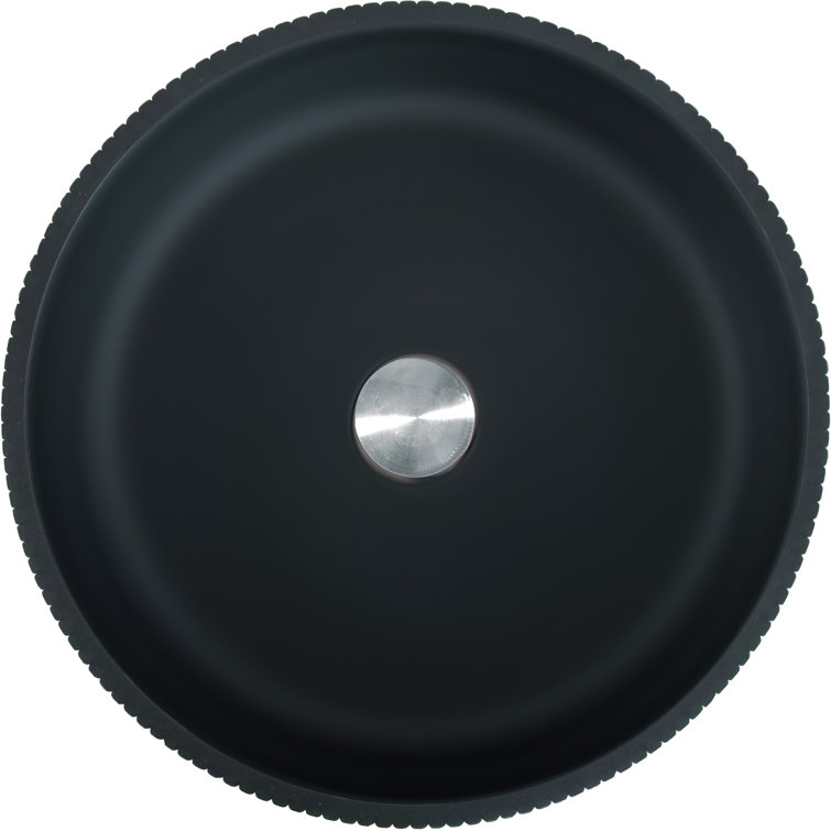 Matte Black Striped Tempered Glass Circular Vessel Sink 16.54"