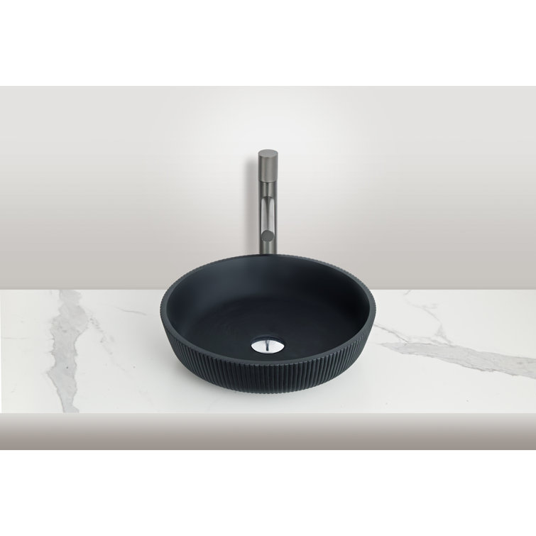 Matte Black Striped Tempered Glass Circular Vessel Sink 16.54"