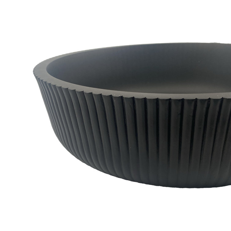 Matte Black Striped Tempered Glass Circular Vessel Sink 16.54"