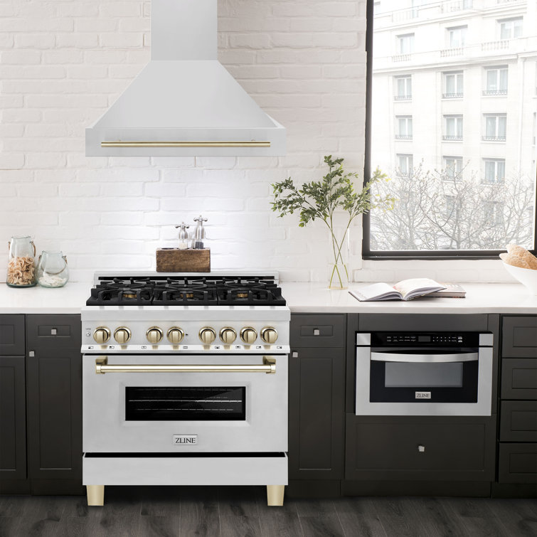 36 Inch Stainless Steel Wall Mounted Range Hood with Matte Black Handle