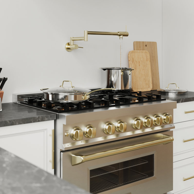 Gemini Brushed Nickel Wall-Mounted Pot Filler Faucet