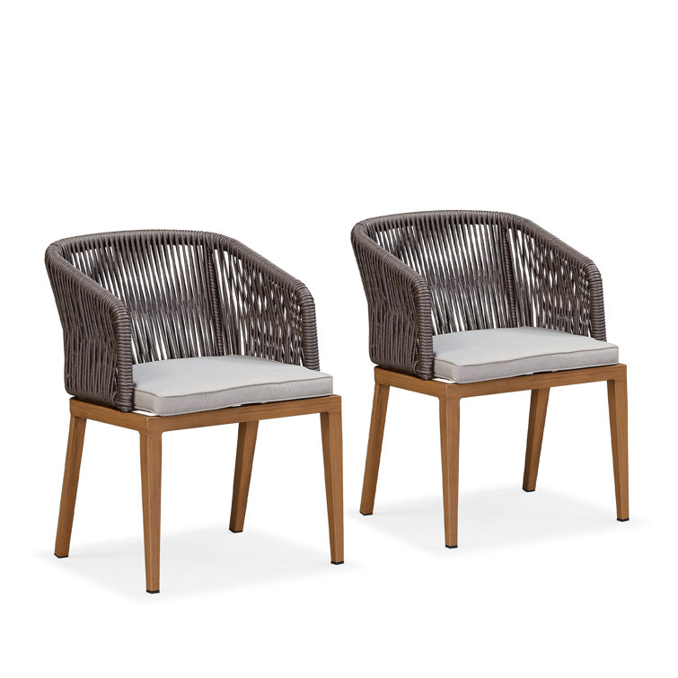 Gray Wicker Rattan Patio Dining Chairs with Cushions
