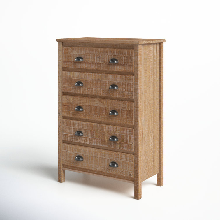 Baja 51'' Barnwood Distressed Solid Pine Wood 5-Drawer Chest