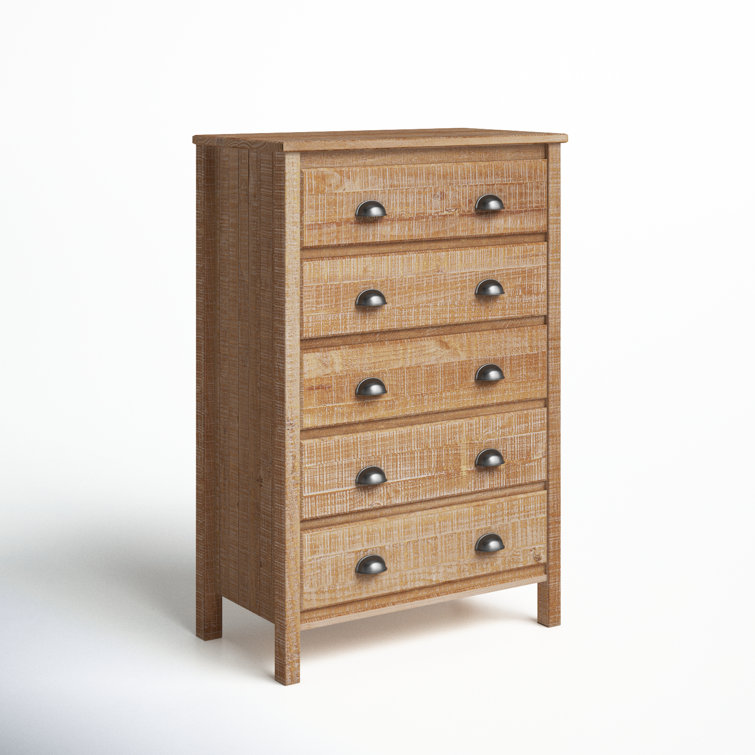 Baja 51'' Barnwood Distressed Solid Pine Wood 5-Drawer Chest