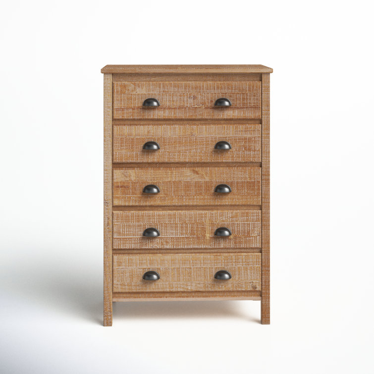 Baja 51'' Barnwood Distressed Solid Pine Wood 5-Drawer Chest