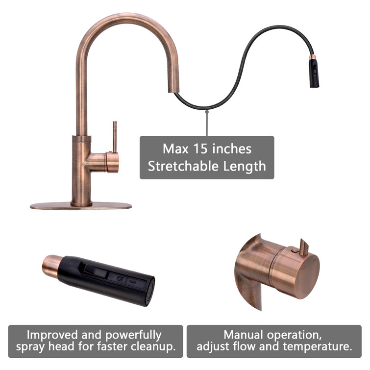 Antique Copper Brass Pull-Down Kitchen Faucet with Single Handle