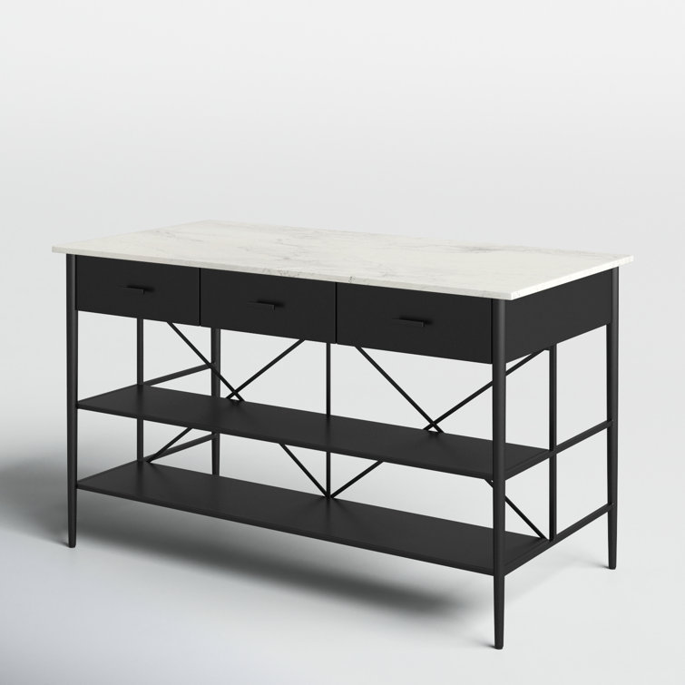 Mya White Marble Top Black Iron Kitchen Island