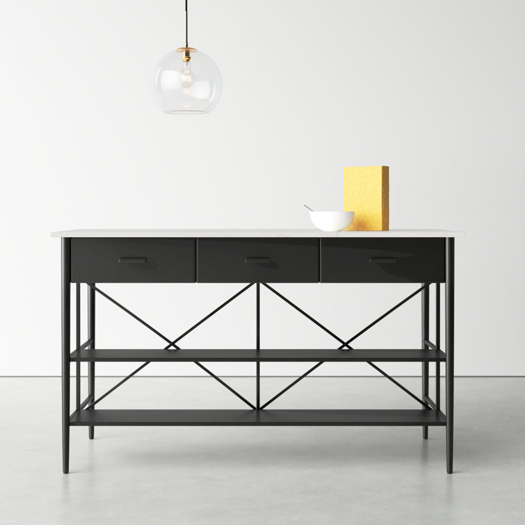 Mya White Marble Top Black Iron Kitchen Island
