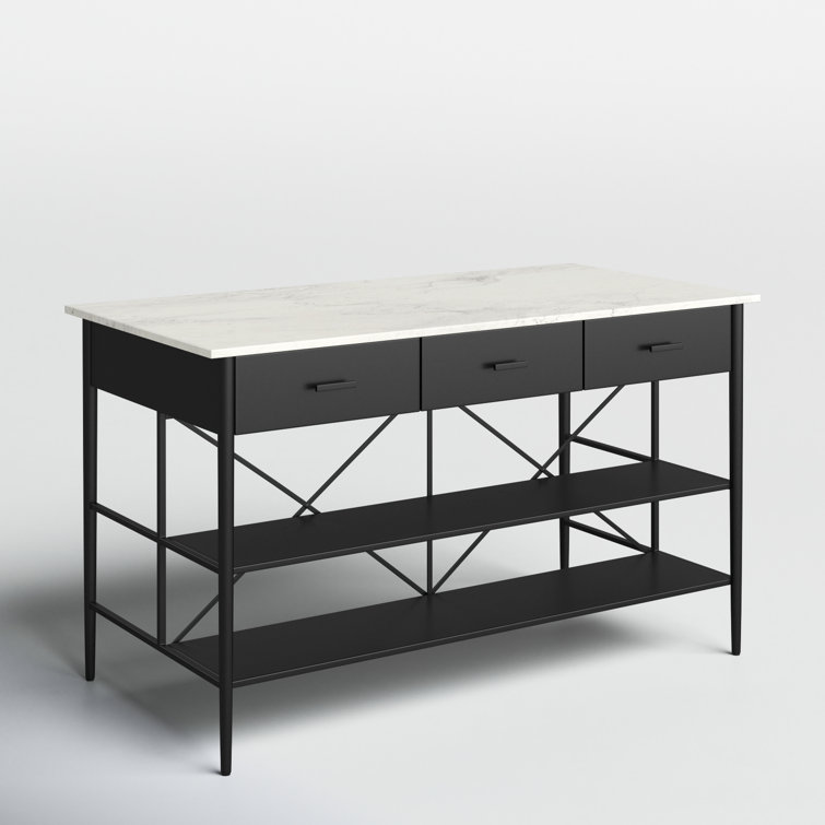 Mya White Marble Top Black Iron Kitchen Island